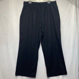 BRIGGS Linen Blend Smocked-Elasticized Waistband Wide Leg Pants Women XL Black